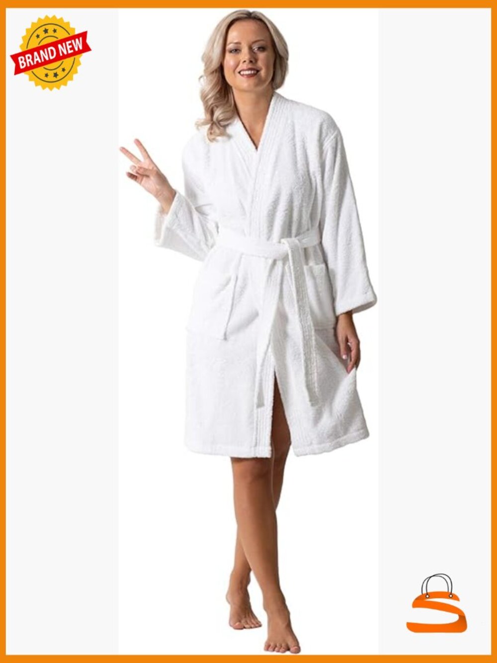 Women's Pure Cotton Terry Kimono Robe, Super Soft & Absorbent, Knee-Length,
